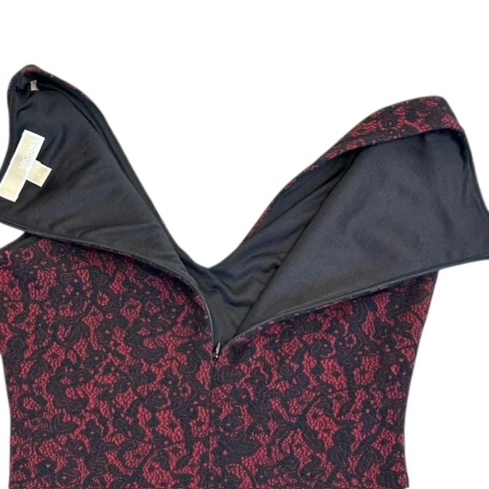 Michael Kors‎ Bodycon Dress Sleeveless V-Neck Burgundy Black Pattern Lace Size 2